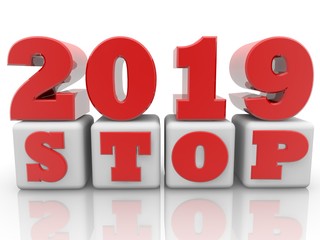 2019 stop concept on white backgrounds