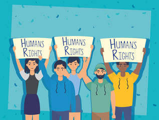 Obraz premium young interracial people with human rights label