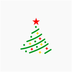 Vector flat cartoon outline Christmas tree fir spruce isolated on white background. christmas illustration background decoration tree. Abstract christmas tree icon design. - vector
