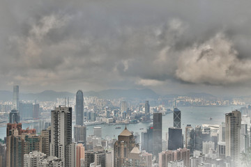 Air pollutiond  in the Hong Kong, clouds, smog and haze over the city