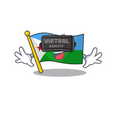 cool flag djibouti character in Virtual reality headset - 307317153