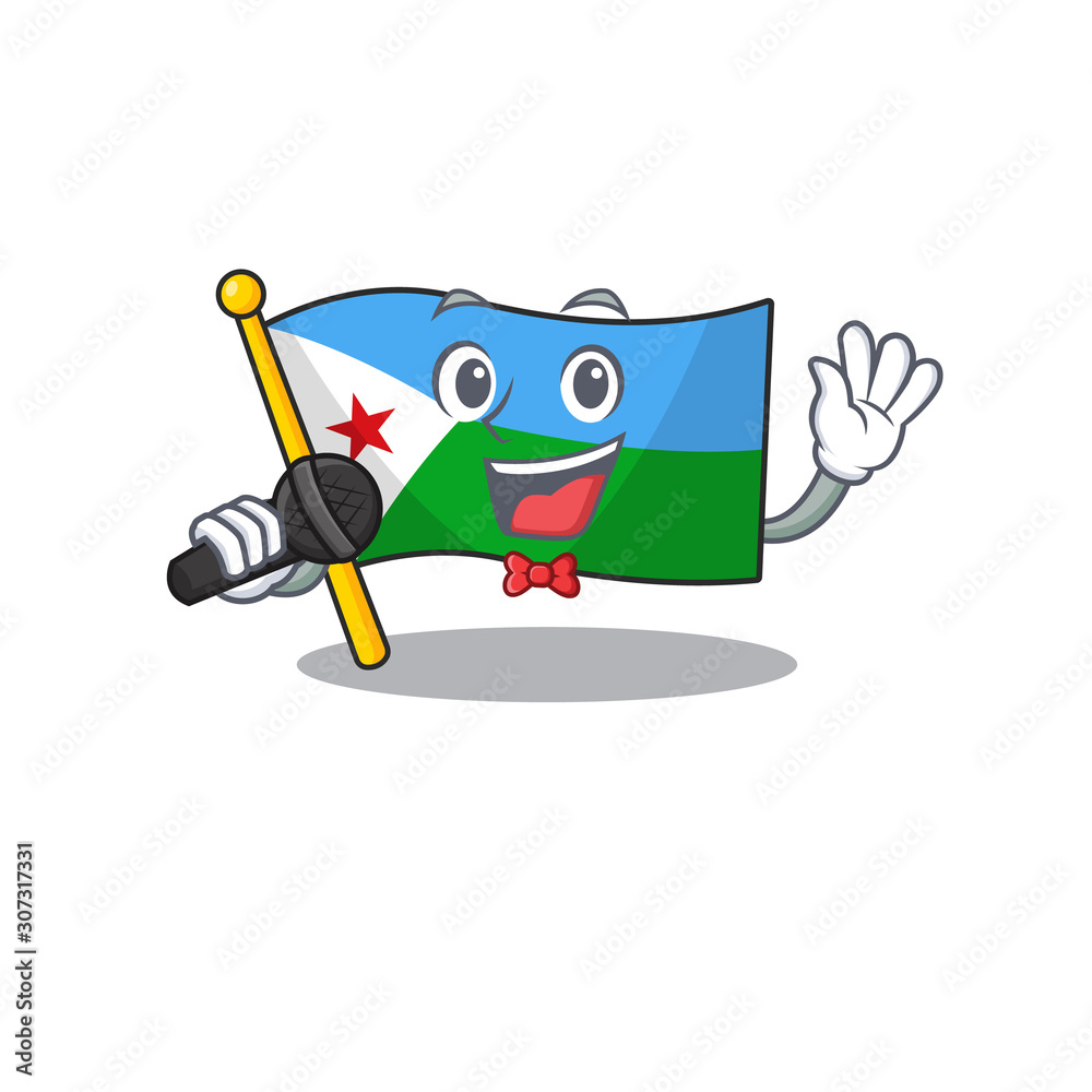 Wall mural cartoon Singing flag djibouti while holding a microphone