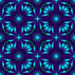 Seamless endless repeating multicolored bright ornament of blue shades