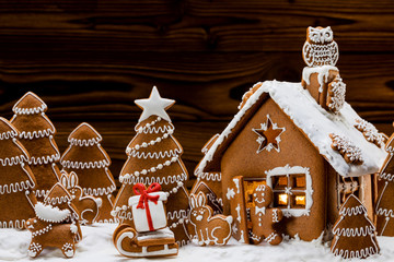 Gingerbread house and trees