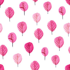 Obraz premium Tree watercolor seamless pattern background. Vector illustration.
