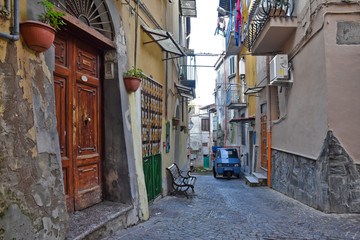 Teano, Italy, 11/30/2019. A street among the old houses of a medieval village