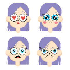 Set of different emotions character.  emoji with various facial expressions. Vector illustration in cartoon style