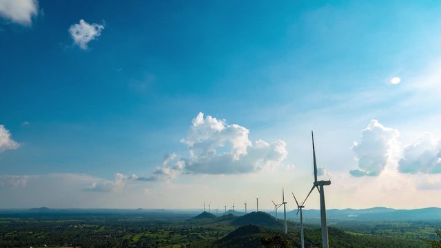 Time Lapse Of Windmills Spinning Swiftly, In A Wind Farm In India