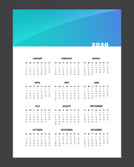 2020 Calendar - illustration. Template Mock up. Gradient background