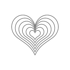 Line art illustration of a nice shaped heart with many smaller hearts inside. On white background. For kids and children coloring book and pages during valentines day and holidays. Raster image