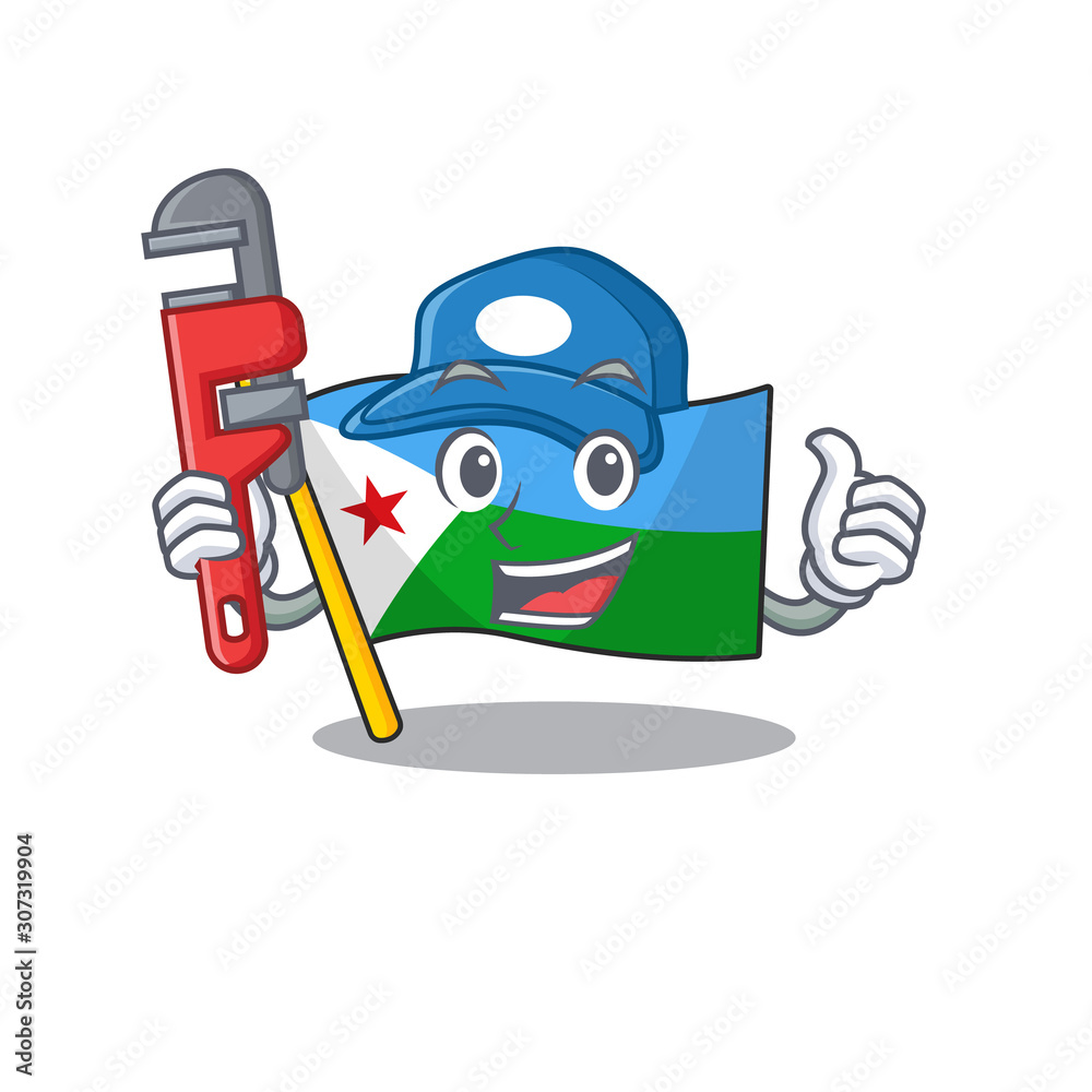 Wall mural Plumber flag djibouti on cartoon character mascot design