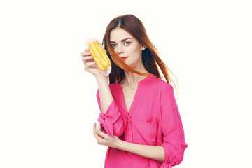 woman with money on white background