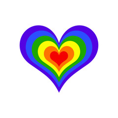Illustration of a nice shaped heart, painted in LGBT colors with many layers covering all rainbow colors of the gay and lesbian pride flag. Logotype icon for valentines day or printing. Vector image