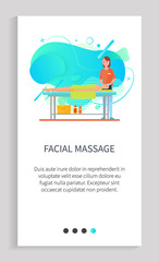 Facial massage vector, therapist helping client to look young and healthy, cosmetics and cosmetology procedures in spa salon. Masseuse customer. Website or app slider template, landing page flat style