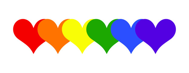 Simple Heart illustration, LGBT rainbow colors. Shapes chained one after another, can be used as border or line of pride community images, flyers and other design concepts of gay, lesbian. Vector