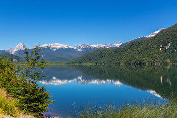 Naklejka na ściany i meble Los Torres lake and mountains beautiful landscape, Patagonia, Chile, South America