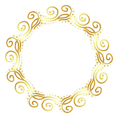 luxury and complicated golden frame with hand drawn monogram or pattern. copy space. golden gradient. Isolated on white background. Vector illustration. 