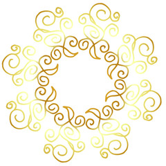luxury and complicated golden frame with hand drawn monogram or pattern. copy space. golden gradient. Isolated on white background. Vector illustration. 