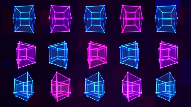 4D Hypercube Tesseract Array Matrix with Trippy Visual Neon Colors - 4K Seamless Loop Motion Background Animation