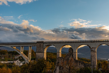 Fototapeta na wymiar Isernia, Molise, Italy. Santo Spirito railway bridge. View