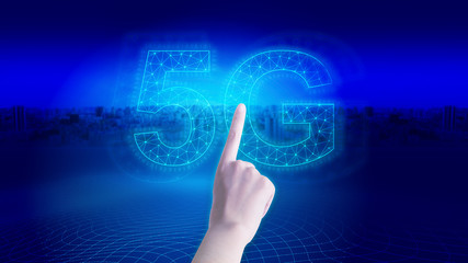 Dots and lines are linked to construct 5G development concept creative diagram, high-speed wireless mobile data.