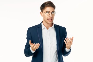 young man with thumbs up gesture isolated on white