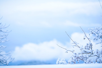 Winter mountain scenery covered with snow without people.