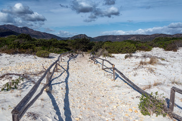 Sardinia sandy landscape on La Cinta beach next to San Teodoro, Italy.