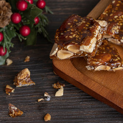 Turron de guirlache, Guirlache nougat made with almond and caramel. Traditional Christmas sweet consumed in Spain.