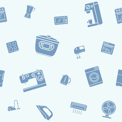 Home appliances background - Vector seamless pattern solid silhouettes of home and kitchen machines for graphic desi