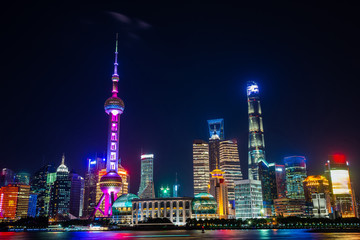 Colorful night in big city Shanghai. China