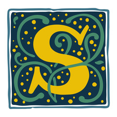 Renaissance S letter logo in dim vintage colors.
