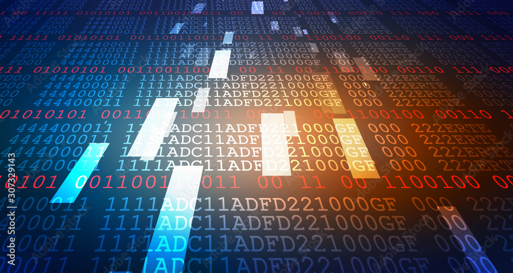 Poster 2d illustration abstract digital binary data on computer screen