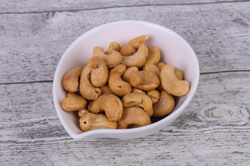 Cashew nuts heap in the bowl