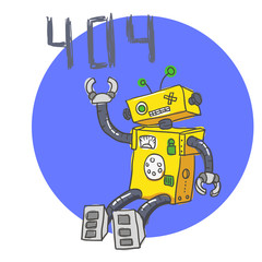 Hand drawn Brocken Robot. 404 Error page. Vector