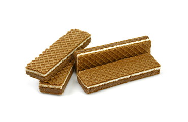 stacked chocolate wafers isolated on a white background