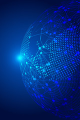 Dot line links earth luminescence technology background, blue technology effects of earth elements