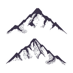 Mountains set. Hand drawn rocky peaks. Vector