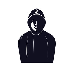 The man in the hood. The silhouette of a person. Incognito. Vector illustration