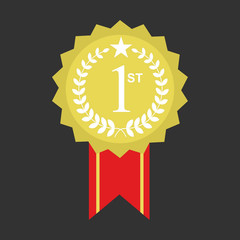 Gold label , award with ribbons. Vector illustration.