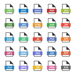 document format vector sign set, file flat icons