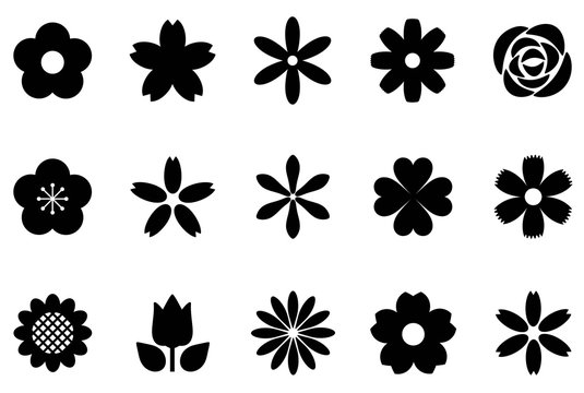 白黒の花のアイコンセット