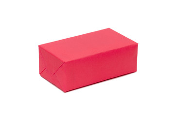 Fototapeta premium Pink gift box on a white background. Mockup. Hilidays and gift concept. Copy space