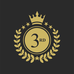 Gold Medal Vector. Golden Place Badge. Sport Game Golden Challenge Award. Red Ribbon illustration.