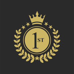 Gold Medal Vector. Golden Place Badge. Sport Game Golden Challenge Award. Red Ribbon illustration.