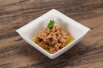 Canned tuna fish in the bowl