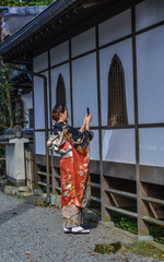 Fototapeta na wymiar Women wearing traditional Japanese kimono