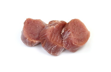 Fresh raw beef meat slices isolated over white background