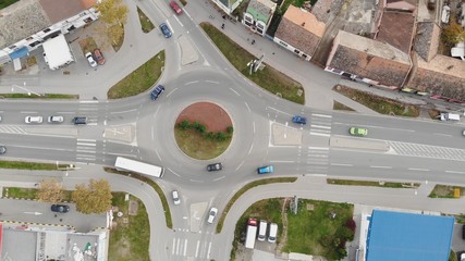 Roundabout traffic vehicle aerial view