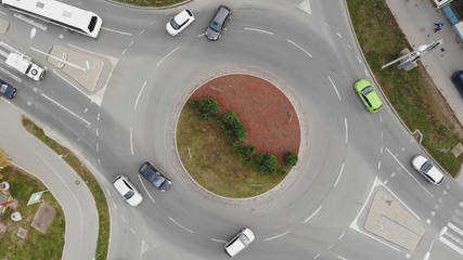 Roundabout traffic vehicle aerial view